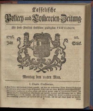 20. Stueck, Montag den 10ten May 1756