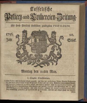 20. Stueck, Montag den 10ten May 1756