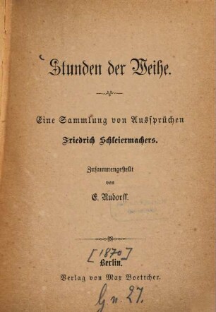 Stunden der Weihe