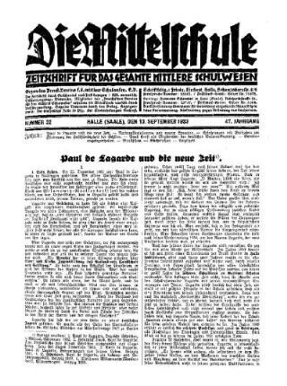 Paul de Lagarde und die neue Zeit : I.
