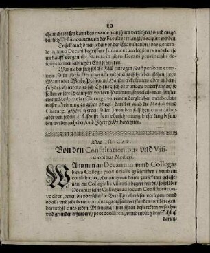 Das III. Cap. Von den Consultationibus und Visitationibus Medicis.