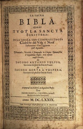 La Sacra Bibla : Quai Ais Tvot La Sancta Scrittura ...
