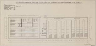Stall für 100 Zuchtsauen ohne Nachzucht, Frühentwöhnung, strohlose Aufstallung, Flüssigentmistung, autom. Fütterung (M 1:100)