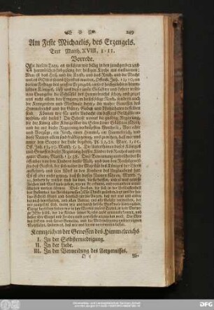 Am Feste Michaelis, des Erzengels. Text Matth. XVIII, 1 - 11.