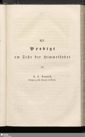 XV. Predigt am Feste der Himmelfahrt