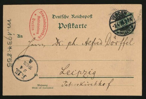Postkarte an Alfred Dörffel : 02.04.1898