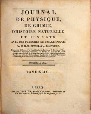 Journal de physique, de chimie et d'histoire naturelle, 94. 1822 = [T. 51]