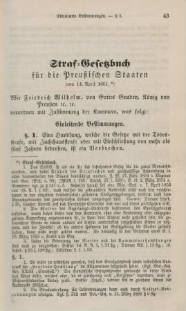 Straf-Gesetzbuch für die Preußischen Staaten vom 14. April 1851.