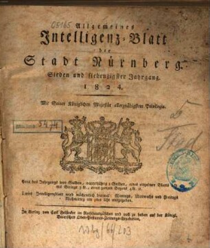 Allgemeines Intelligenz-Blatt der Stadt Nürnberg. 1824,1 = Jg. 77, Jan. - Juni