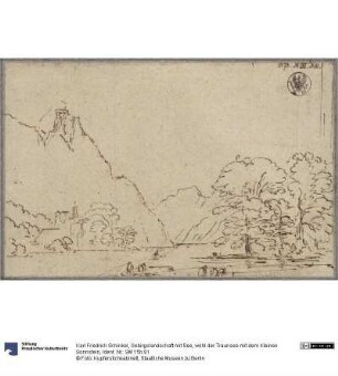 Gebirgslandschaft mit See, wohl der Traunsee mit dem Kleinen Sonnstein
