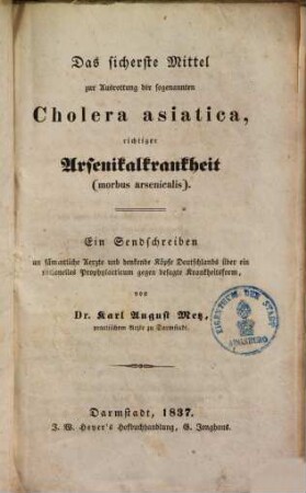 Das sicherste Mittel zur Ausrottung der sogen. Cholera asiatica