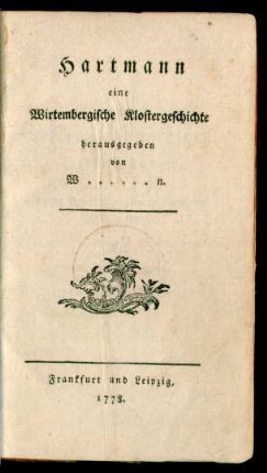 Hartmann : eine Wirtembergische Klostergeschichte