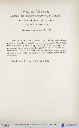 Notiz zur Abhandlung: "Studie zur Elektronentheorie der Metalle."