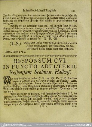 Responsum CVI. In Puncto Adulterii