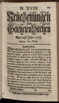 N. XVIII Leipzig, den 1 Mertz. - N. XXVI Leipzig, den 29 Mertz.
