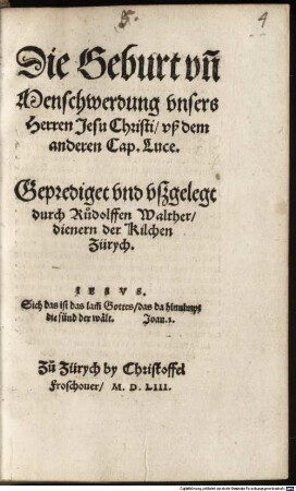 Die Geburt vnd Menschwerdung vnsers Herren Jesu Christi, vß dem anderen Cap. Luce
