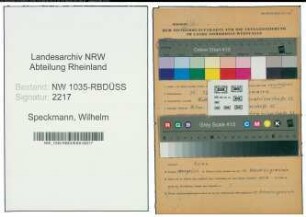 Entnazifizierung Wilhelm Speckmann , geb. 30.12.1891 (Markenmeister)