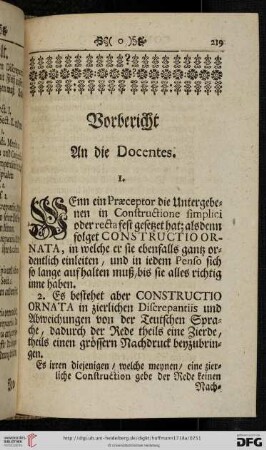 Vorbericht an die Docentes