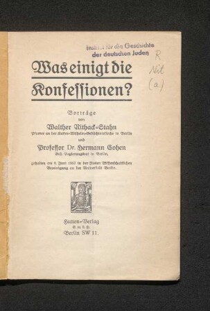 Was einigt die Konfessionen? : Vorträge