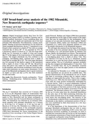 GRF broad-band array analysis of the 1982 Miramichi, New Brunswick earthquake sequence