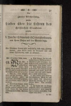 I. Von der Erkenntniß Gottes überhaupt, von ihrem Nutzen und den Mitteln dazu.