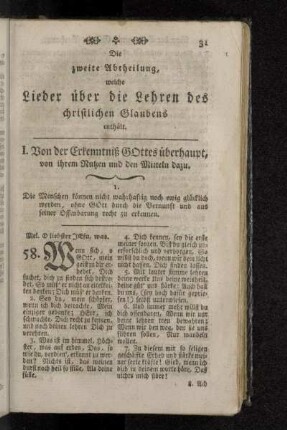 I. Von der Erkenntniß Gottes überhaupt, von ihrem Nutzen und den Mitteln dazu.