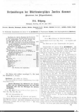 184. Sitzung, Stuttgart, 30.6.1917
