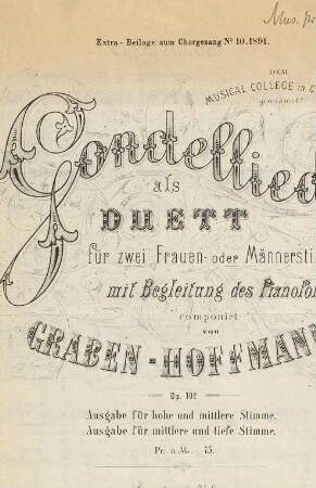 Extra-Beilage zum Chorgesang. 1891,10, Gondellied : Duett : op. 102