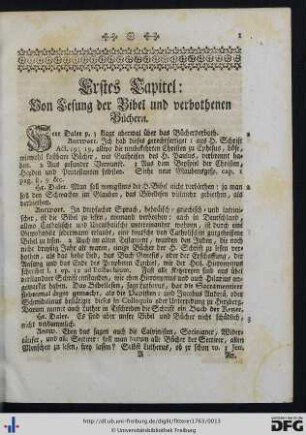 Erstes Capitel. Von Lesung der Bibel und verbothenen Büchern.