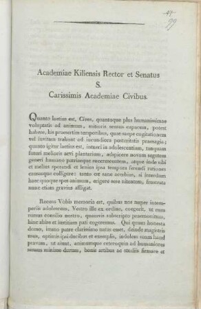 Academiae Kiliensis Rector et Senatus S. Carissimis Academiae Civibus.