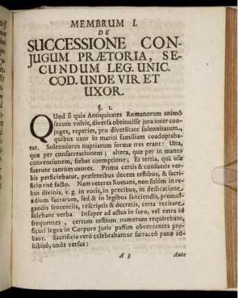 Membrum I. De Successione Coniugum Praetoria ...