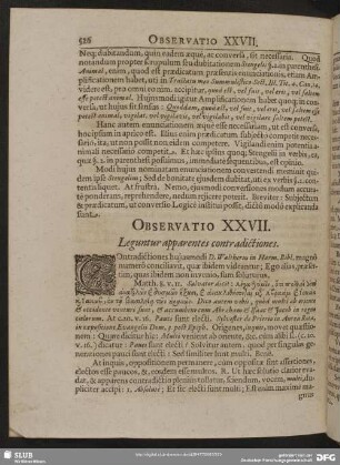 Observatio XXVII. Leguntur apparentes contradictiones