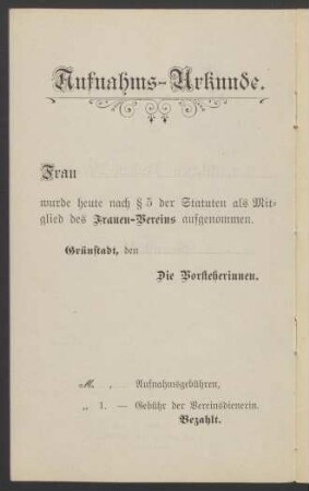 Aufnahms-Urkunde