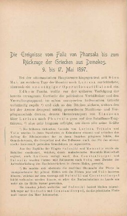 Die Ereignisse vom Falle von Pharsala bis zum Rückzuge der Griechen aus Domokos. 9. bis 17. Mai 1897