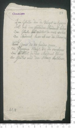 [Ohne Titel] ["Dem Glüke das du trägst im Herzen"] [Reinschrift mit einigen Korrekturen. Ungedruckt ]