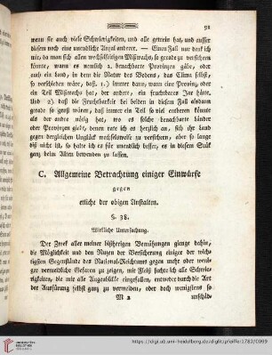 C. Allgemeine Betrachtung einiger Einwürfe gegen etliche der obigen Anstalten