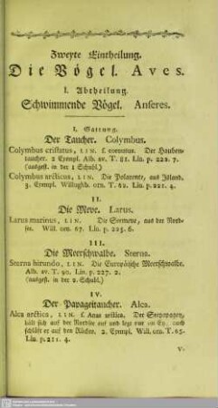 Zweyte Eintheilung. Die Vögel