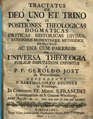 Tractatus De Deo Uno Et Trino