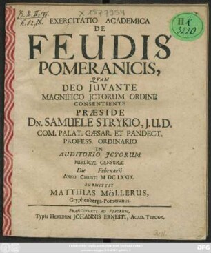 Exercitatio Academica De Feudis Pomeranicis