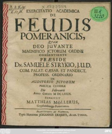 Exercitatio Academica De Feudis Pomeranicis