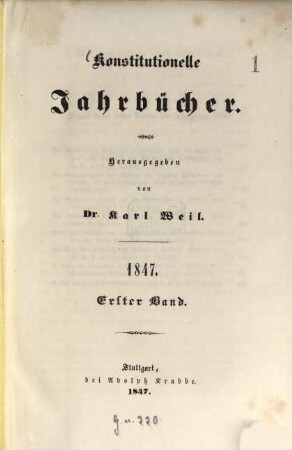 Konstitutionelle Jahrbücher. 1847, 1847
