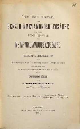 Über einige Derivate der Benzidinmetamonosulfosäure und über einige Derivate der Metaparadiamidobenzoësäure