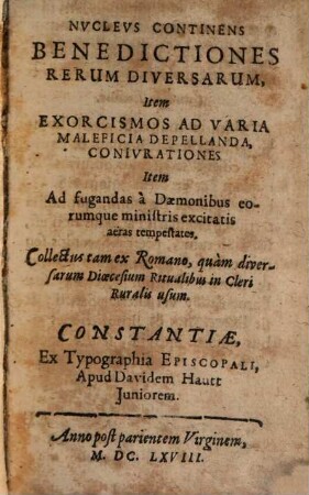Nucleus : continens Benedictiones rerum diversarum