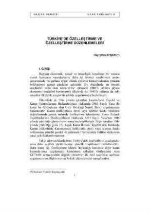 Türkiye'de Özellestirme ve Özellestirme Düzenlemeleri