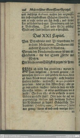 Das XXI. Capitel. Von Verachtung und Verleumdung der rechten Medicorum, Doctorum und anderer Tugend-Liebhabern ...