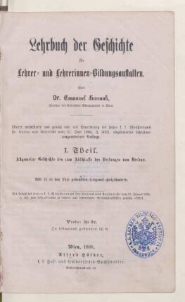 Theil 1, [Schülerband]: Allgemeine Geschichte bis zum Abschlusse des Vertrages von Verdun : mit 16 in den Text gedruckten Original-Holzschnitten