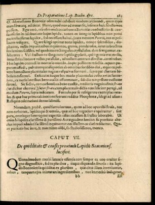 Caput VII. De quidditate & causis proximis Lapidis Bononiens. luciferi.