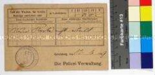 Bescheinigung der Polizeiverwaltung Gevelsberg für den Arbeiter Rudolf Hoffmann über geleistete Sozialversicherungsbeiträge bei der Versicherung Westfalen