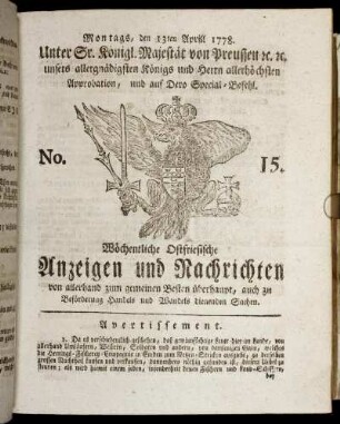 No. 15. Montags, den 13ten Aprill 1778.