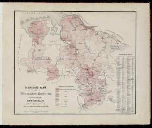Uebersichts-Karte des Königreichs Hannover zur Vergleichung der Einwohnerzahl nach der Zählung vom Decbr. 1861 mit dem Flächeninhalte der Bezirke